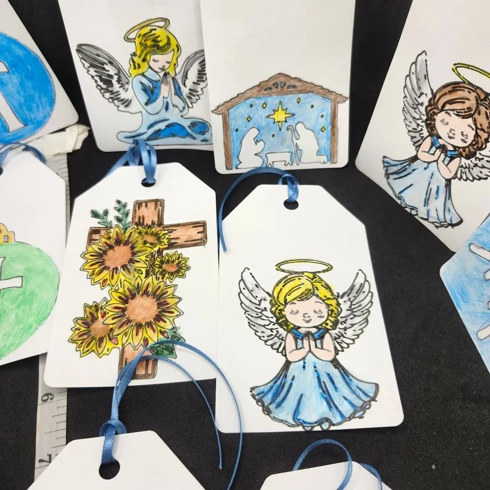 Hand Crafted Winter Christmas Gift Tags Thank You Cards Set of 12